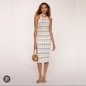 Heartloom Chevron Midi Skirt in Cream and Blue